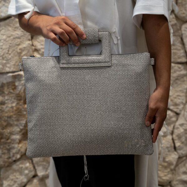 כיסויים טלית ותפילין עם ידית ורצועה דמוי עור אפור