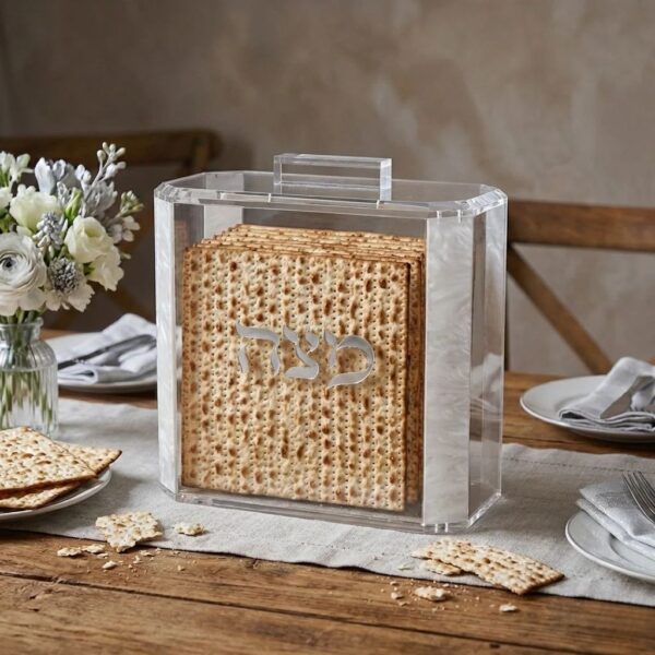 כלי למצה מהודר מאקריליק כיתוב לבן מט